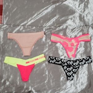 Brand New 4 Pair Of PINK Victoria's Secret Pink and Black,ect. Thong Panties